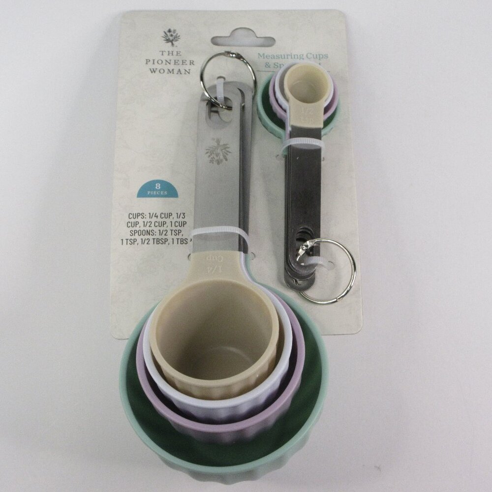 Pioneer Woman Measuring Cup and Spoon 8 pc Set Plastic Stainless Steel Nesting